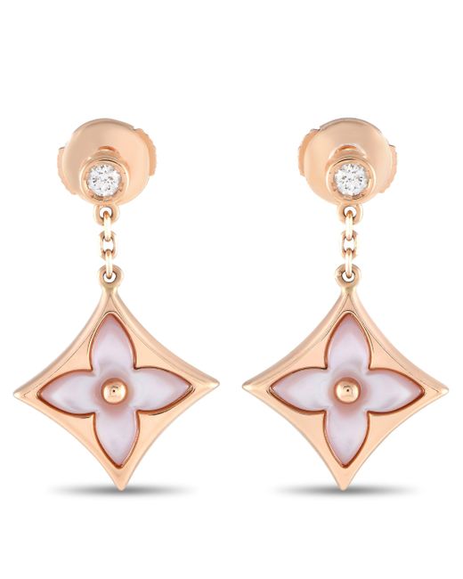 Louis Vuitton Pink Color Blossom 18k Rose Diamond And Mother Of Pearl Dangle Earrings Lv15-041924