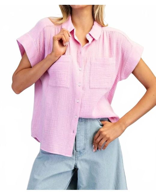Eesome Pink Gauze Button Top
