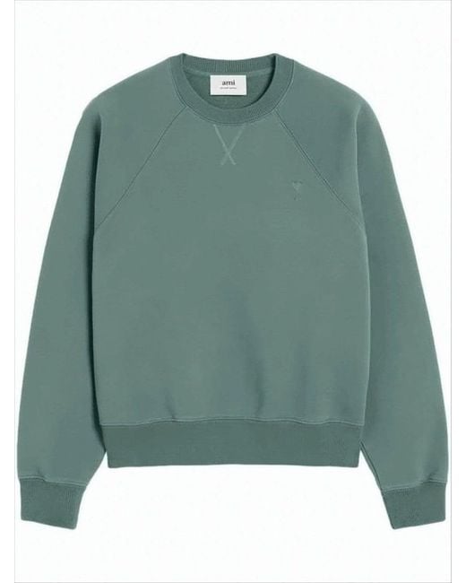 AMI Green Relaxed Fit Long-Sleeve Crewneck Sweatshirt With Tonal Embroidery