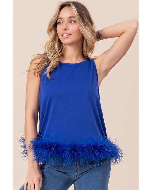 TRUEDAMES Blue French Terry Faux Feather Bottom Back Tied Top