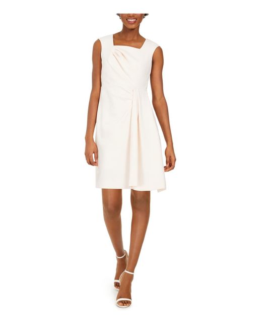 Calvin Klein White Petites Square Neck Pintuck Midi Dress