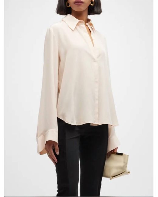 Twp White Last Friday Night Silk Button Front Blouse