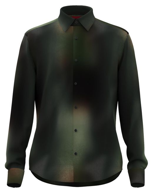 HUGO Green Printed Cotton Button-down Shirt for men