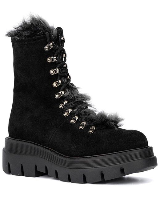 Aquatalia Black Shailene Weatherproof Leather & Shearling Boot