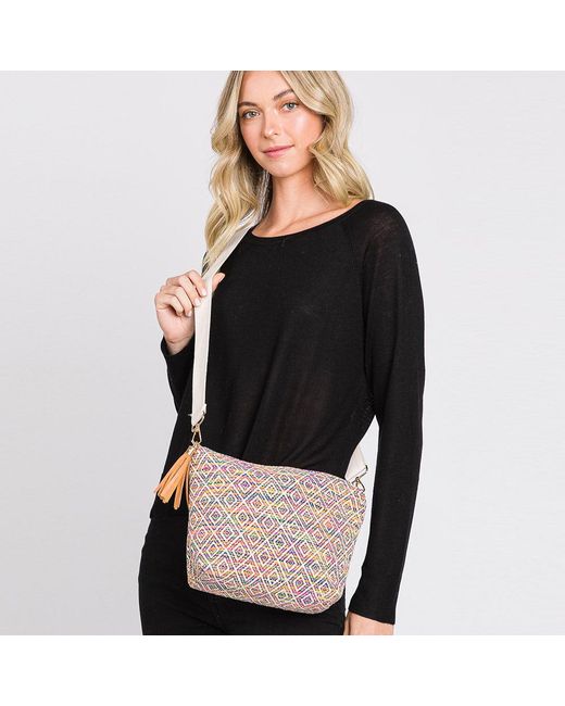 Fashnzfab Black Aztec Solid Mini Patterned Tassel Crossbody Bag