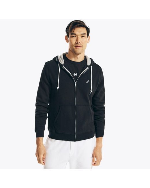 Nautica Blue Solid Full-Zip Hoodie for men