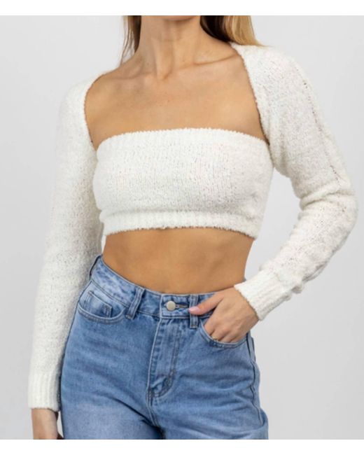 Olivaceous White Match Made Fuzzy Bolero Top