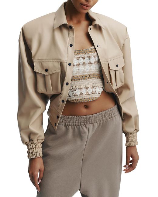The Mannei Natural Parla Collar Leather Bomber Jacket