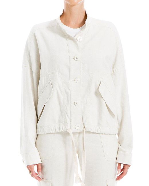 Max Studio White Linen-blend Short Jacket