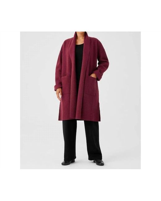 Eileen Fisher Red Lightweight Boiled Wool High Collar Coat