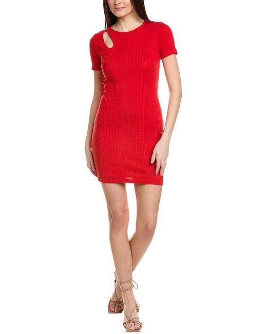 Monrow Red Variegated Rib Cutout Mini Dress