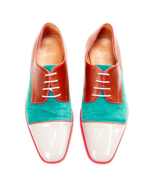 Christian Louboutin Red Green Suede Neon Piping Brown Brogues for men