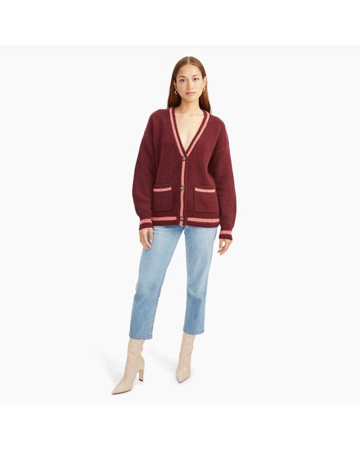 NAADAM Cashmere Varsity Boyfriend Cardigan in Red Lyst