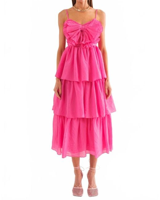 SOFIA The Label Women's Pink Melody Pleated Bow Midi Dress