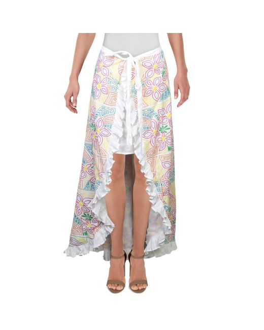 All Things Mochi White Ruffled Trim Embroidered Wrap Skirt