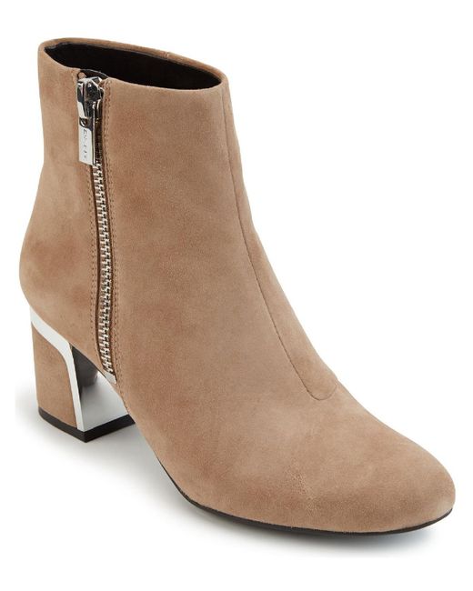 DKNY Crosbi Leather Block Heel Ankle Boots in Natural Lyst