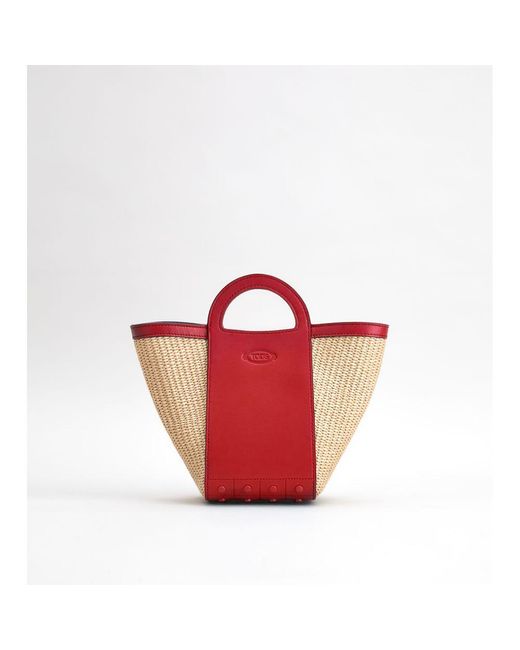 Tod's Gommini Shopping Bag Mini In Leather And Matting in Red Lyst