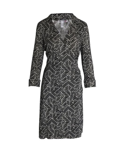 Diane von Furstenberg Black Geometric Wrap Silk Maxi Dress
