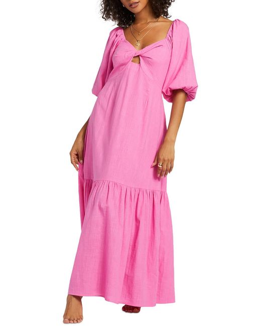Billabong Pink Juniors Tea-length Peplum Maxi Dress