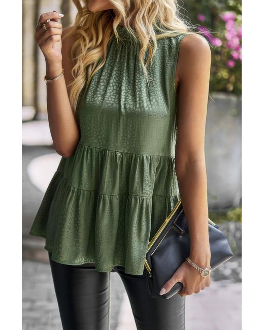 TRUEDAMES Green Sleeveless Ruffle Trim Ruffle Hem Loose Top