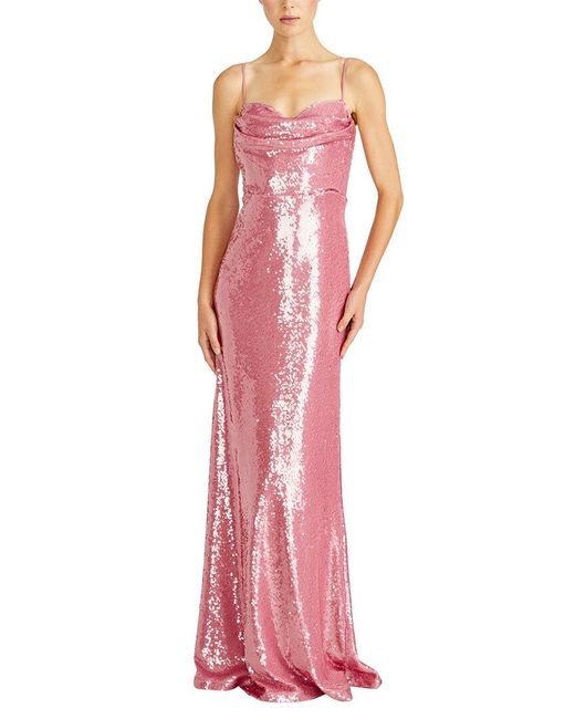 ML Monique Lhuillier Pink Marisol Sequins Maxi Dress