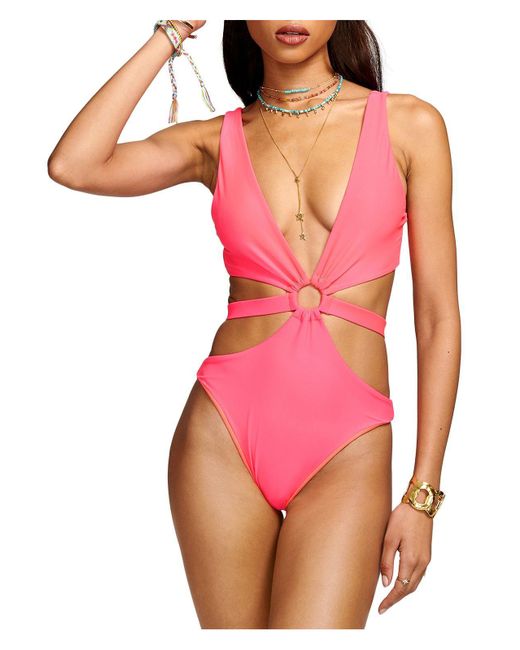 Ramy Brook Pink Lexi Plunge Monokini One-piece Swimsuit