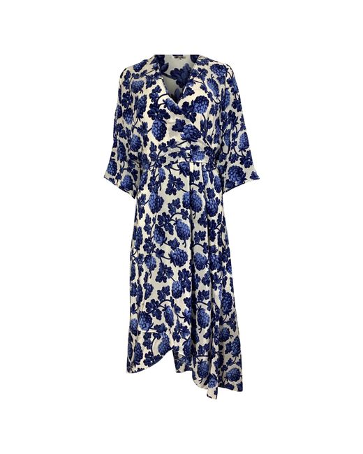 Diane von Furstenberg Blue Eloise Asymmetric Printed Wrap Dress
