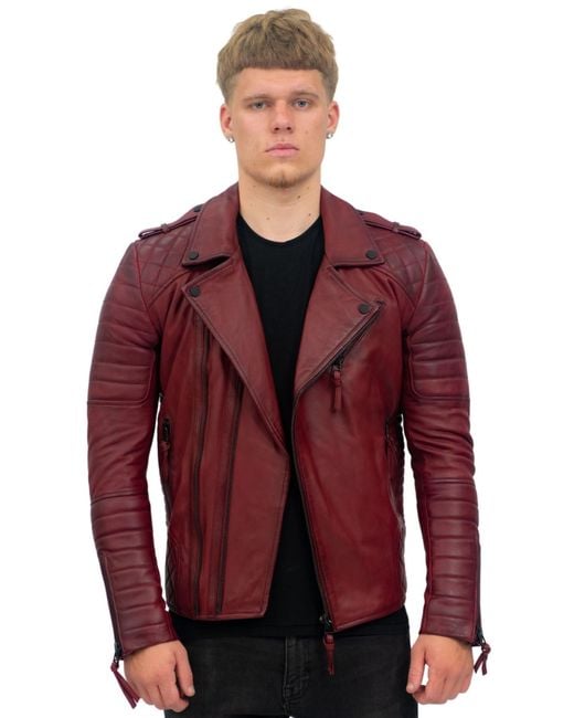 Infinity Leather Red Slim-Fit Double Zip Brando Biker Jacket-Cairo for men