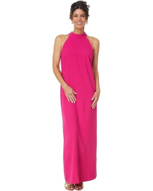 Lilly Pulitzer Women's Pink Alaric Maxi Dress Back Slit Halter Neck Party  Ddr579
