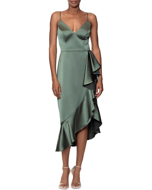 Aqua Green Ruffled Asymmetric Midi Dress