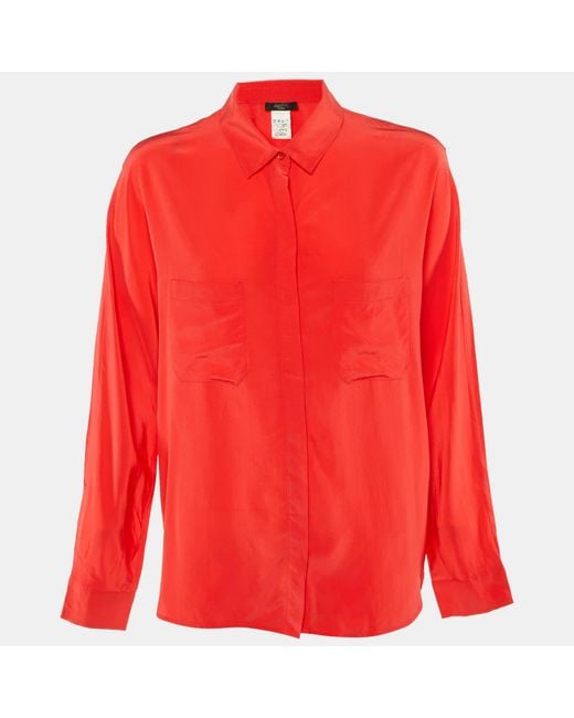 Weekend by Maxmara Red Silk Button Front Blouse