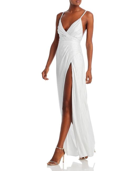 retroféte White Yesi Metallic V-neck Evening Dress