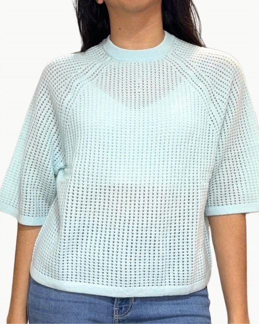 Autumn Cashmere Blue Short Sleeve Mesh Raglan Crewneck Tee