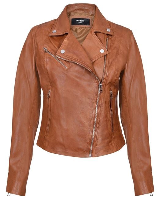 Infinity Leather Brown Smart Leather Biker Jacket-Matlock