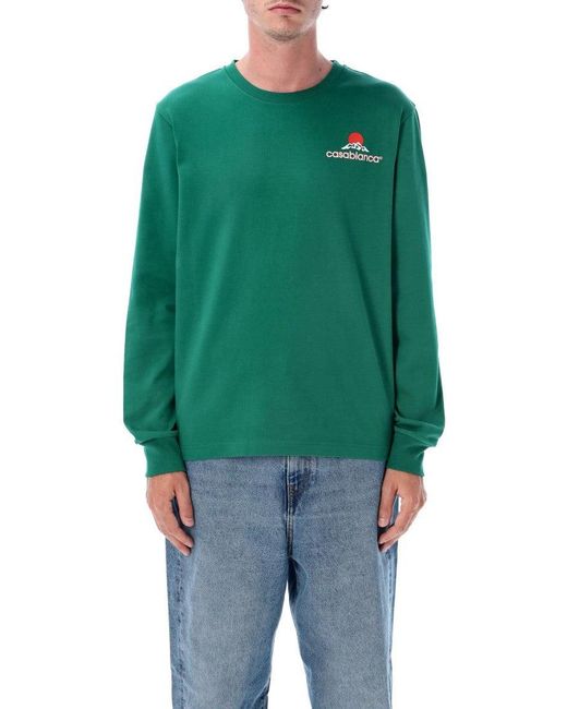 Casablanca Green Montagne Print Long Sleeve T-Shirt for men
