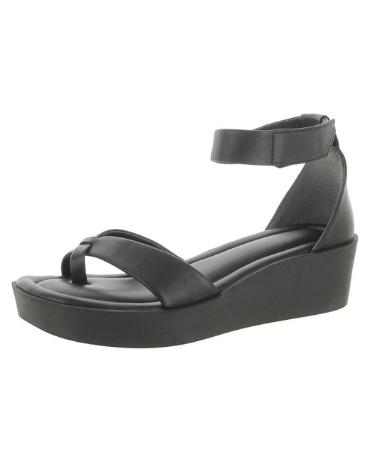 Franco Sarto Black Chani Leather Ankle Strap Wedge Sandals