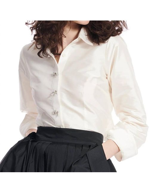 EMILY SHALANT White Crystal Bow Taffeta Shirt