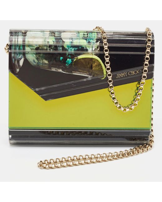 Jimmy Choo Green Color Printed Acrylic Candy Clutch