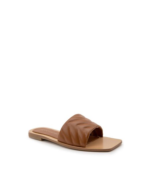 BCBGeneration Brown Ibana Quilted Square Toe Slide Sandals
