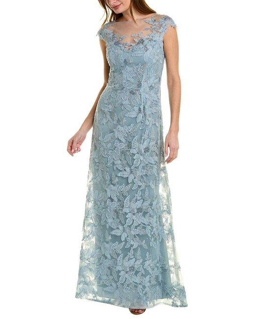 Teri Jon Leaf Pattern Tulle Gown in Blue Lyst