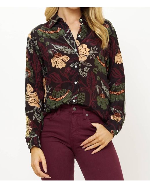 Oliphant Red Turin Wine Button Down Blouse