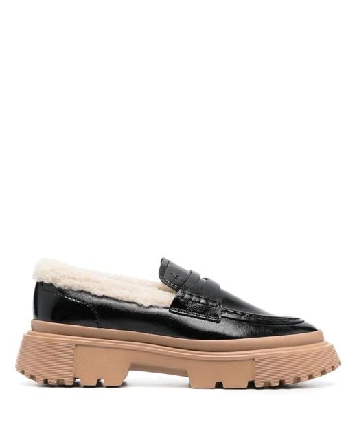 Hogan Pink Shearling Lining Leather Loafers