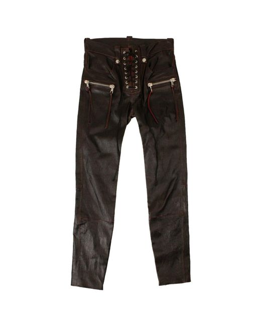 Unravel Project Black Leather Lace Up Detail Pants - /red