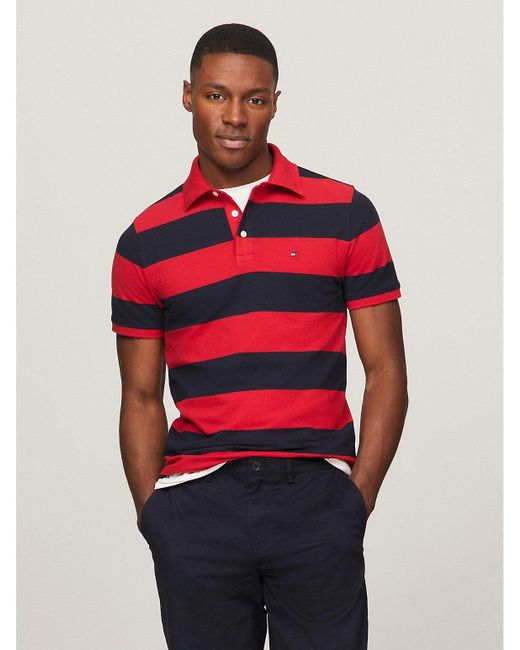 Tommy Hilfiger Red Slim Fit Rugby Stripe Polo for men