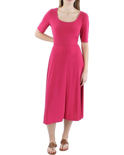 Msk Pink Elbow Sleeve Scoop Neck Midi Dress