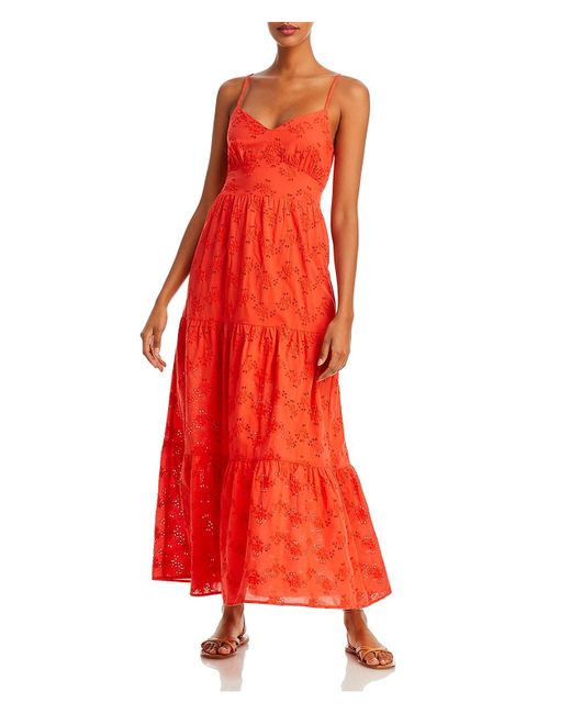 Aqua Red Cotton Long Maxi Dress