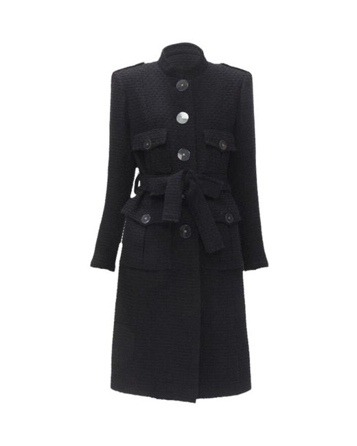 Chanel Black 17a Paris Cosmopolite Tweed Cc Button 4-pocket Belted Coat