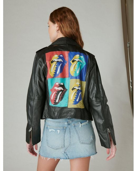 Lucky Brand Black Rolling Stones Leather Moto Jacket