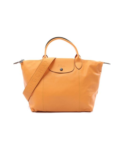 Longchamp Orange Le Preage Cuir Handbag Tote Bag Leather 2way