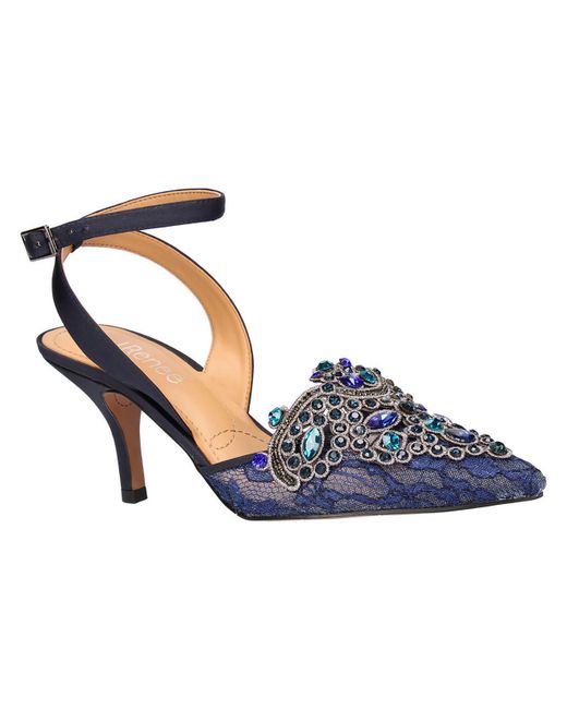 J. Reneé Blue Desdemona Satin Embellished Slingback Heels